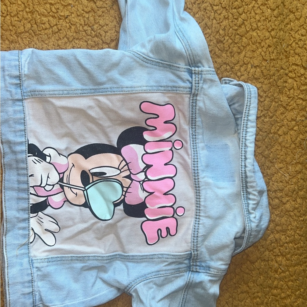 ZARA light Blue Denim Jacket with Minnie Mouse Design